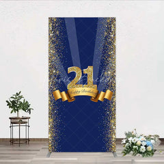 Lofaris 21st Happy Birthday Rectangle Backdrop Gold Glitter Number 21 on Navy Blue Background Cheers to Years Party Decor