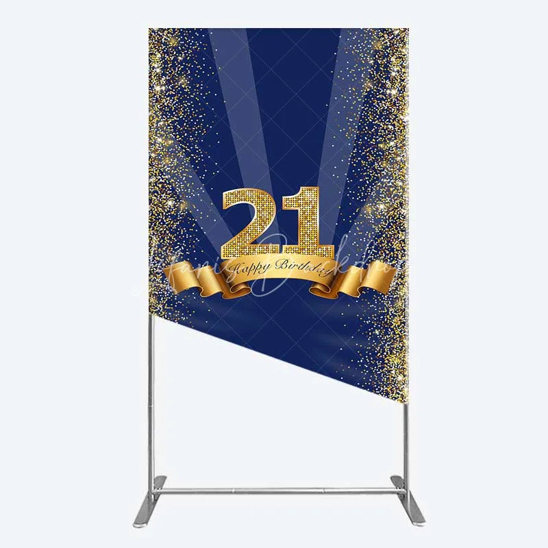 Lofaris 21st Happy Birthday Rectangle Backdrop Gold Glitter Number 21 on Navy Blue Background Cheers to Years Party Decor