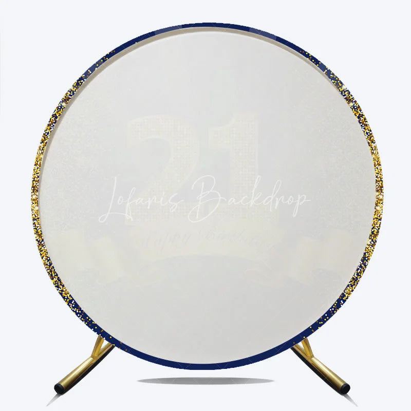Lofaris 21st Happy Birthday Round Backdrop Gold Glitter Number 21 on Navy Blue Background Cheers to Years Party Decor