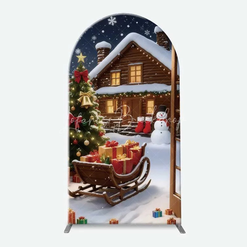 Lofaris 3-Piece Arch Backdrop Set Christmas Snowman Reindeer Winter Holiday Santa House Chiara Wall Cover Party Decoration