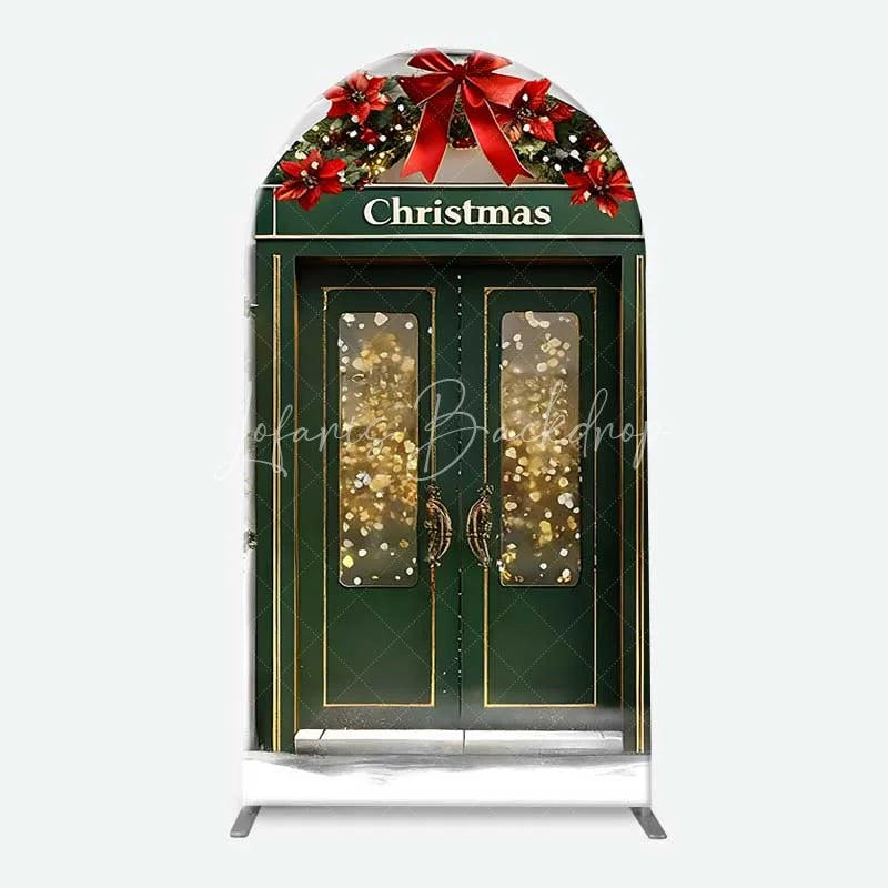 Lofaris 3-Piece Arch Backdrop Set Christmas Storefront Window Green Shop Red Bow Wreath Chiara Wall Cover Holiday Decor