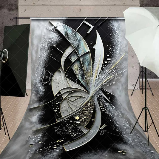 Lofaris 3D Geometric Metallic Abstract Backdrop Black White and Gold Splashing Art Photography Background