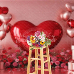 Lofaris 3D Giant Red Heart Backdrop Metallic Gift Boxes Flowers Background Valentine Day Photography Studio Prop