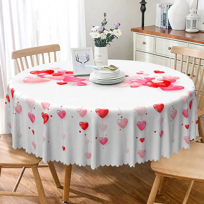 Lofaris 3D Hanging Red Hearts Round Tablecloth Romantic Love Pattern Table Cover Anniversary Wedding Party Decor