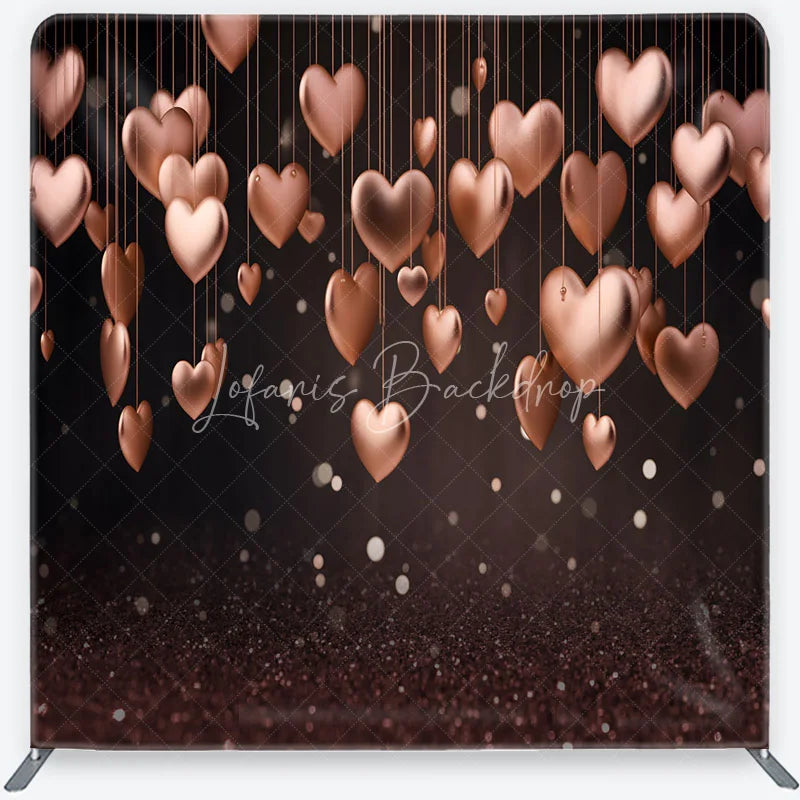 Lofaris 3D Hanging Rose Gold Hearts Tension Fabric Backdrop Glitter Valentine Day Romantic Photography Background
