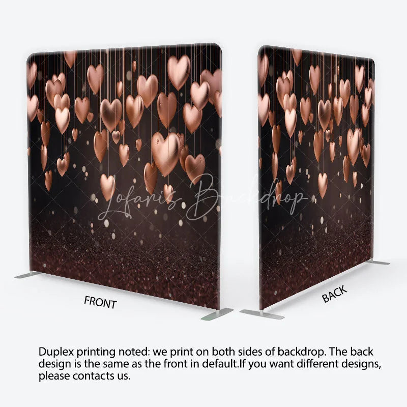 Lofaris 3D Hanging Rose Gold Hearts Tension Fabric Backdrop Glitter Valentine Day Romantic Photography Background