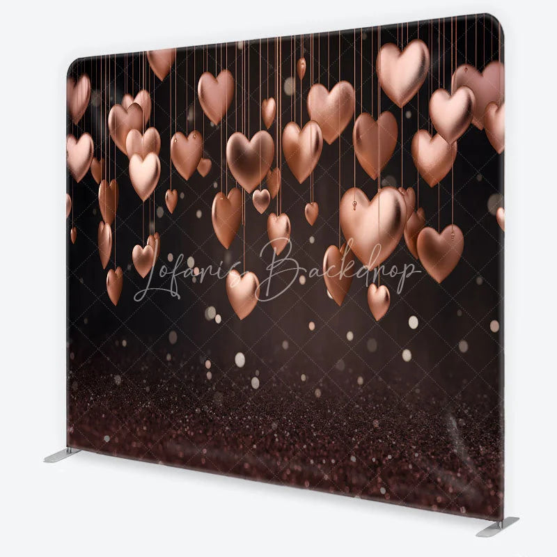 Lofaris 3D Hanging Rose Gold Hearts Tension Fabric Backdrop Glitter Valentine Day Romantic Photography Background