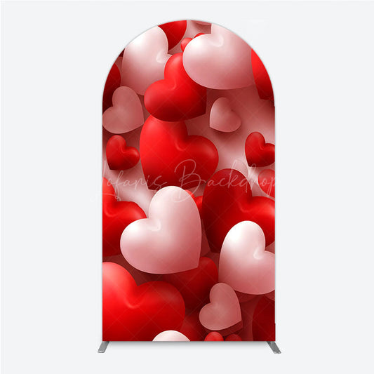 Lofaris 3D Hearts Valentine’s Day Arch Backdrop Red and White Romantic Love Theme Wedding or Anniversary Photo Prop