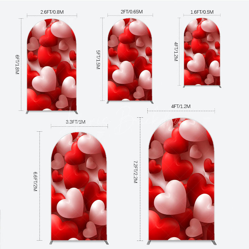 Lofaris 3D Hearts Valentine’s Day Arch Backdrop Red and White Romantic Love Theme Wedding or Anniversary Photo Prop