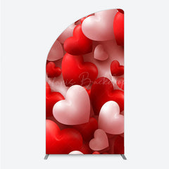 Lofaris 3D Hearts Valentine’s Day Half Moon Arch Backdrop Red and White Romantic Love Theme Wedding or Anniversary Photo Prop