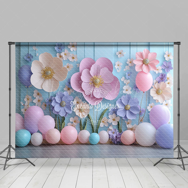 Lofaris 3D Paper Flower Wall Photography Backdrop Pastel Balloons for Birthday Baby Shower Photo Booth Background