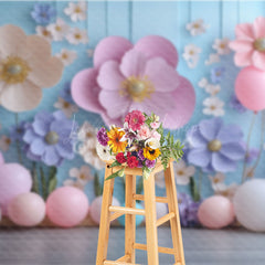 Lofaris 3D Paper Flower Wall Photography Backdrop Pastel Balloons for Birthday Baby Shower Photo Booth Background