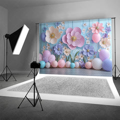 Lofaris 3D Paper Flower Wall Photography Backdrop Pastel Balloons for Birthday Baby Shower Photo Booth Background