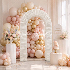 Lofaris 3D Ruched Fabric Arch Backdrop Double-layer Stand for Party Decor