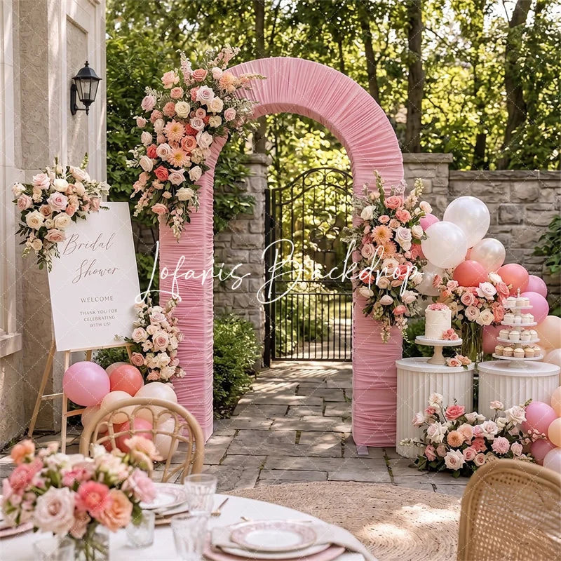 Lofaris 3D Ruched Fabric Arch Backdrop Double-layer Stand for Party Decor