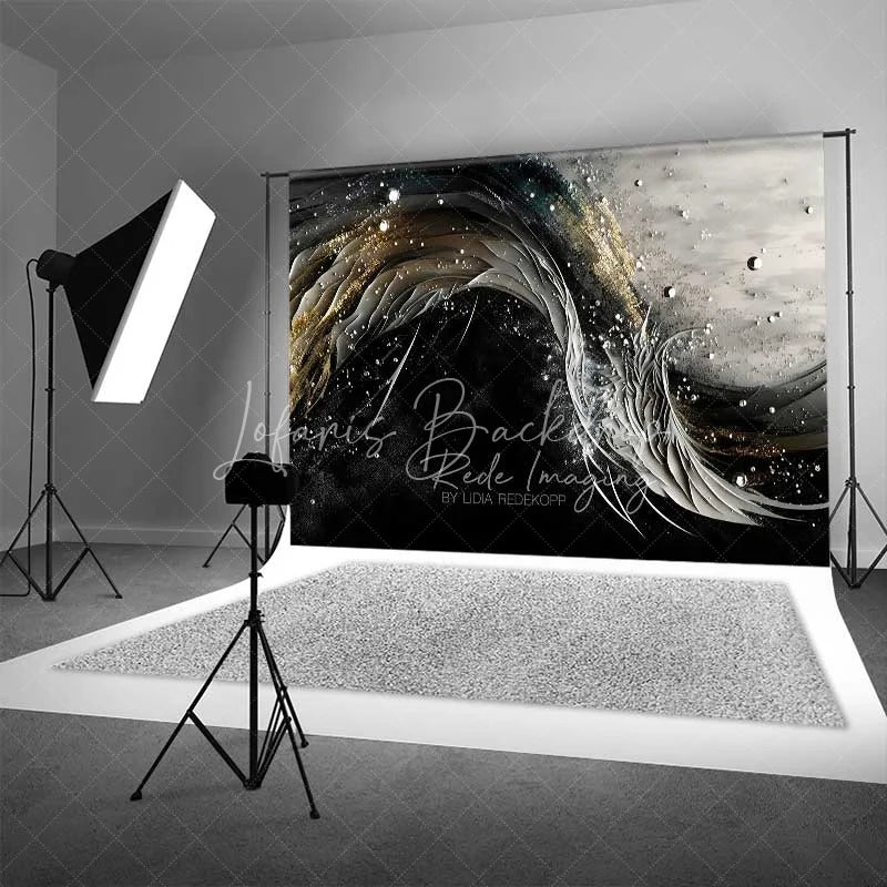 Lofaris 3D Textured Black and White Ribbon Abstract Backdrop Gold Dust Pearl Photography Background Artistic Party Decor