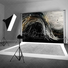 Lofaris 3D Textured Black and White Ribbon Abstract Backdrop Gold Dust Pearl Photography Background Artistic Party Decor