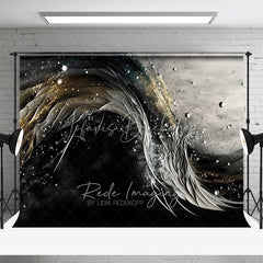 Lofaris 3D Textured Black and White Ribbon Abstract Backdrop Gold Dust Pearl Photography Background Artistic Party Decor