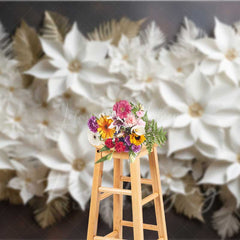 Lofaris 3D White and Gold Paper Poinsettia Wall Elegant Christmas Photography Backdrop Holiday Floral Studio Prop