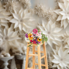 Lofaris 3D White Paper Flowers Photography Backdrop Winter Wedding or Bridal Shower Elegant Poinsettia Wall Decor