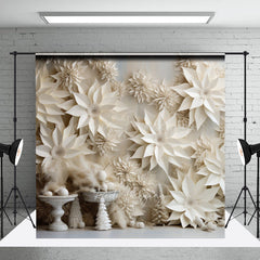 Lofaris 3D White Paper Flowers Photography Backdrop Winter Wedding or Bridal Shower Elegant Poinsettia Wall Decor