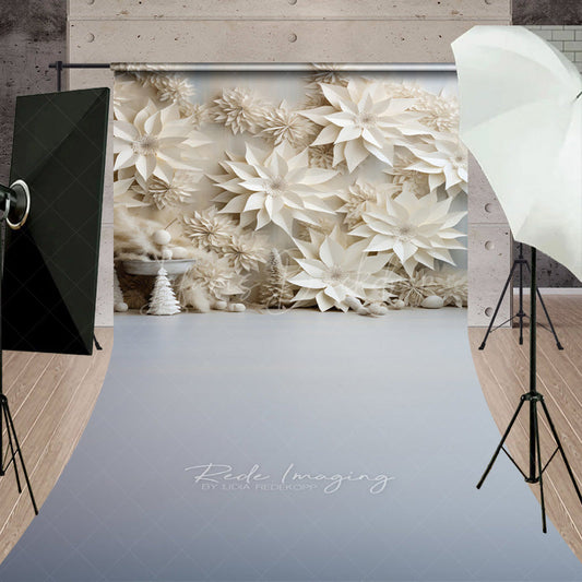 Lofaris 3D White Paper Flowers Sweep Photo Backdrop Winter Wedding or Bridal Shower Elegant Poinsettia Wall Decor