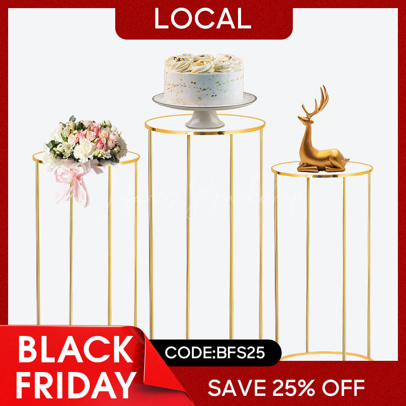 Lofaris (7 Day Delivery) Set of 3 Gold Metal Cake Display Cylinder Stand