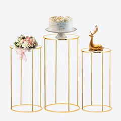 (7 Day Delivery) Lofaris 3-Piece Set Gold Metal Cake Display Cylinder Stand