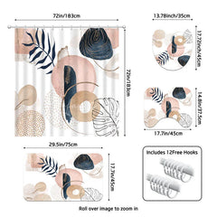 Lofaris 4-Piece Abstract Boho Shower Curtain Set Pink Blue Geometric Shapes Modern Minimalist Art