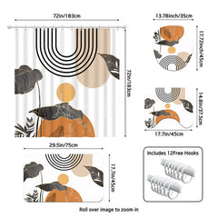 Lofaris 4-Piece Abstract Boho Sun Shower Curtain Set Minimalist Tropical Leaves Terracotta Geometric Decor