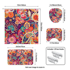 Lofaris 4-Piece Boho Paisley Bathroom Set Colorful Mandala Floral Pattern Vibrant Orange Purple Tribal