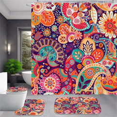 Lofaris 4-Piece Boho Paisley Bathroom Set, Colorful Mandala Floral Pattern, Vibrant Orange Purple Tribal