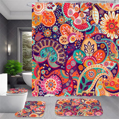 Lofaris 4-Piece Boho Paisley Bathroom Set Colorful Mandala Floral Pattern Vibrant Orange Purple Tribal
