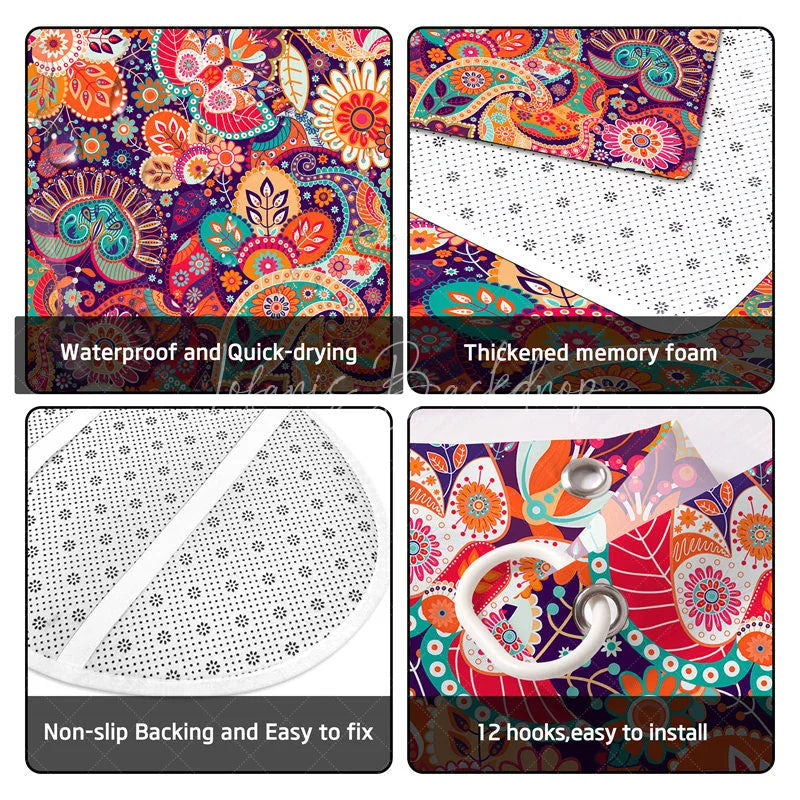 Lofaris 4-Piece Boho Paisley Bathroom Set Colorful Mandala Floral Pattern Vibrant Orange Purple Tribal