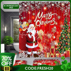 Lofaris 4-Piece Christmas Santa Claus Shower Curtain Set Red Xmas Tree Gift Winter Holiday Festival