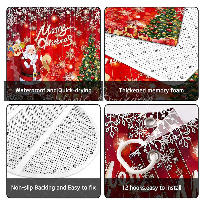 Lofaris 4-Piece Christmas Santa Claus Shower Curtain Set Red Xmas Tree Gift Winter Holiday Festival