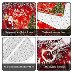 Lofaris 4-Piece Christmas Santa Claus Shower Curtain Set Red Xmas Tree Gift Winter Holiday Festival