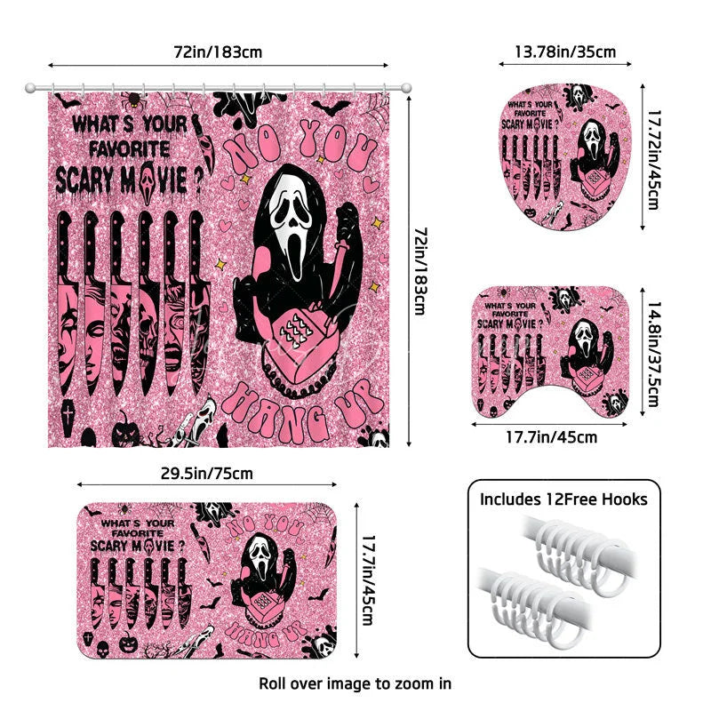 Lofaris 4-Piece Pink Halloween Bathroom Set Funny Movie Character No You Hang Up Spooky Ghost Decor