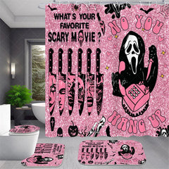 Lofaris 4-Piece Pink Halloween Bathroom Set, Funny Movie Character No You Hang Up, Spooky Ghost Decor