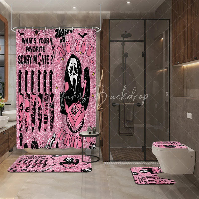 Lofaris 4-Piece Pink Halloween Bathroom Set Funny Movie Character No You Hang Up Spooky Ghost Decor