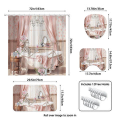 Lofaris 4-Piece Pink Skeleton Bathroom Set Floral Bathtub Skull Funny Spooky Cute Halloween Decor