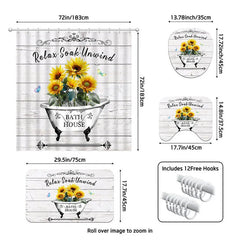 Lofaris 4-Piece Rustic Sunflower Bathroom Set Farmhouse Bathtub Wood Yellow Relax Soak Unwind Decor