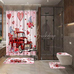Lofaris 4-Piece Valentines Day Gnome Bathroom Set Red Truck Heart Love Romantic Pink Holiday Decor