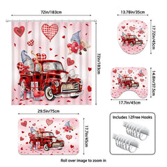 Lofaris 4-Piece Valentines Day Gnome Bathroom Set Red Truck Heart Love Romantic Pink Holiday Decor