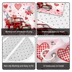 Lofaris 4-Piece Valentines Day Gnome Bathroom Set Red Truck Heart Love Romantic Pink Holiday Decor