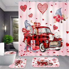 Lofaris 4-Piece Valentines Day Gnome Bathroom Set Red Truck Heart Love Romantic Pink Holiday Decor