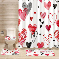 Lofaris 4-Piece Valentines Day Heart Shower Curtain Set Watercolor Red Pink Love Art Cute Romantic