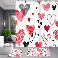 Lofaris 4-Piece Valentines Day Heart Shower Curtain Set Watercolor Red Pink Love Art Cute Romantic