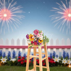Lofaris 4th of July Floral Fence Independence Day Backdrop