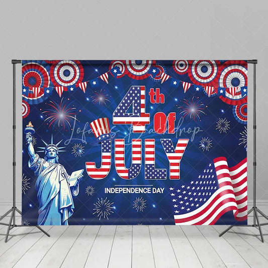 Lofaris 4th Of July Independence Day Patriotic Celebration Backdrop Statue of Liberty American Flag Fireworks Party Decoration